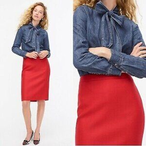 J. Crew No. 2 Pencil Skirt Red 100% Wool Knee Length Slit Women's Size 4
